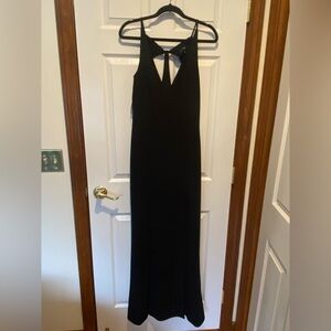 Black ABS floor length formal gown - stretchy crepe - Size M